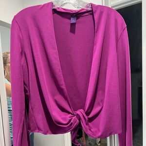 Prana Magenta Knot-Front Long Sleeve Blouse